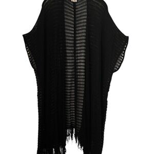 P.O.L Black Open-Knit Fringed Kimono/Swim Coverup Oversized Small